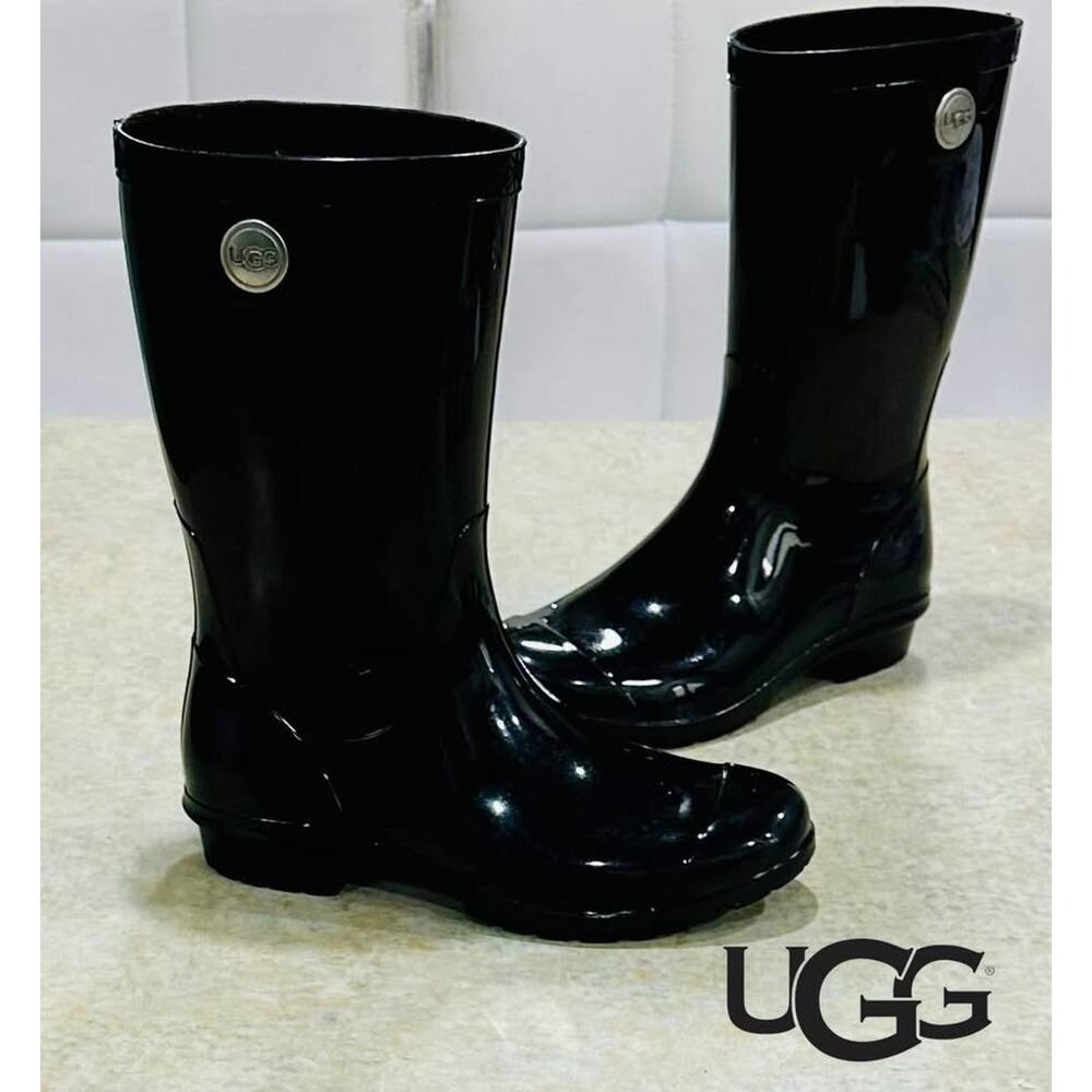 (Size: 5 Womens) Sienna Black Waterproof Rubber Outdoor Rain Boots 1014452